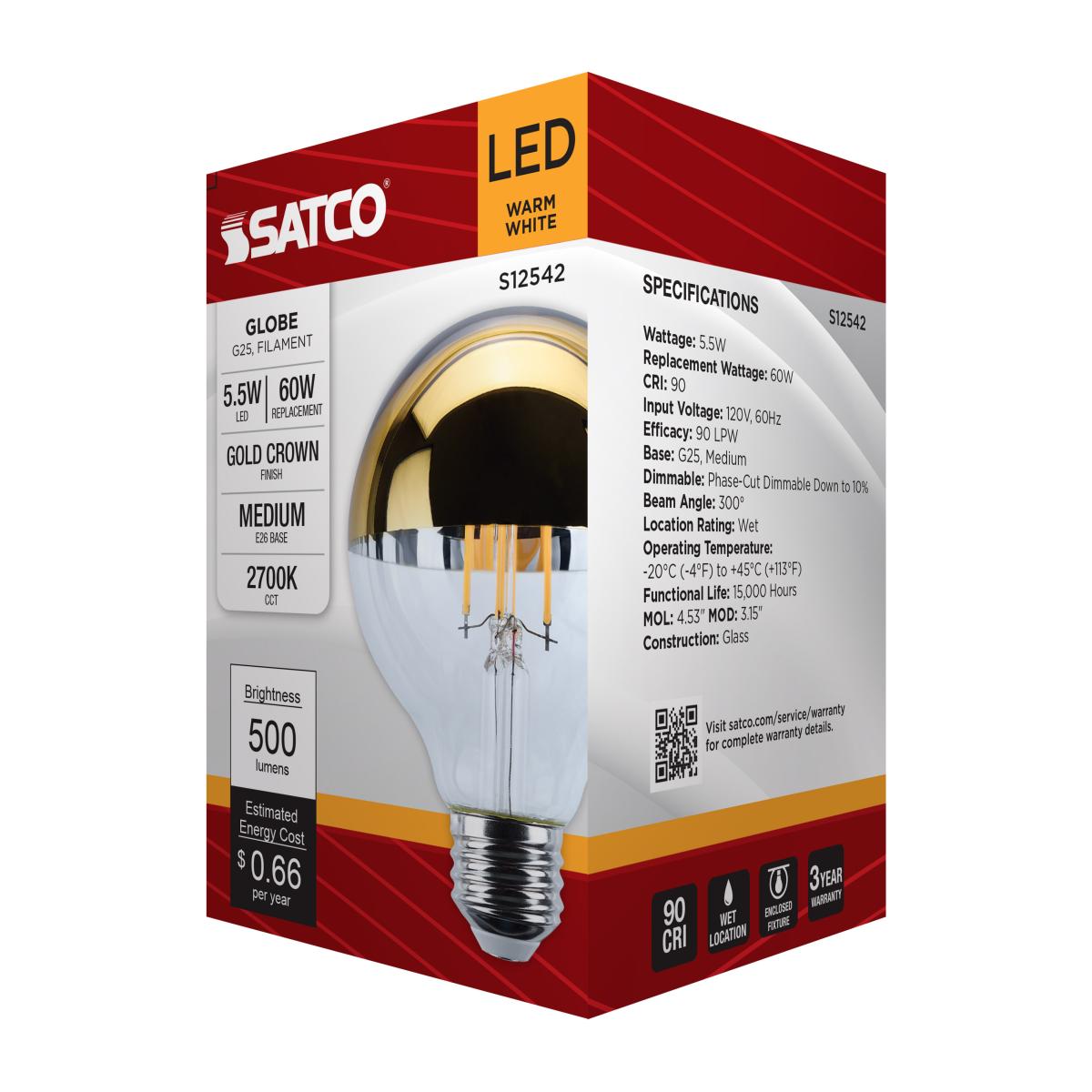 LED Gold Bowl 5.5 Watt G25; Medium Base; 2700K