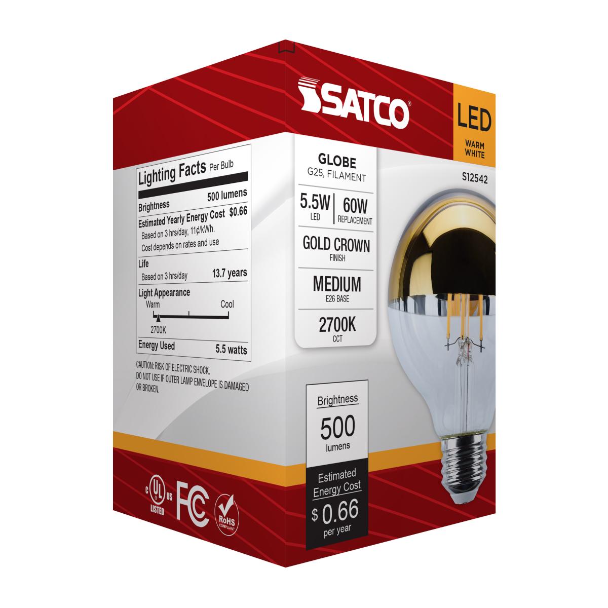 LED Gold Bowl 5.5 Watt G25; Medium Base; 2700K