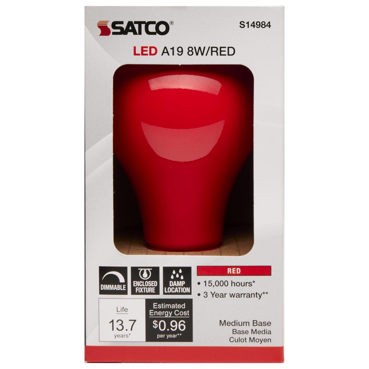 LED RED A19 8 Watt; Medium base; 360 deg. Beam Angle; 120V