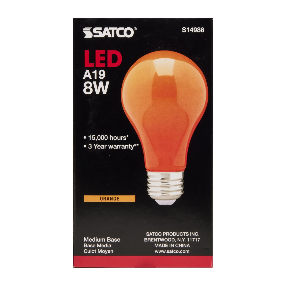 LED Orange A19 8 Watt; Medium base; 360 Deg. Beam Angle