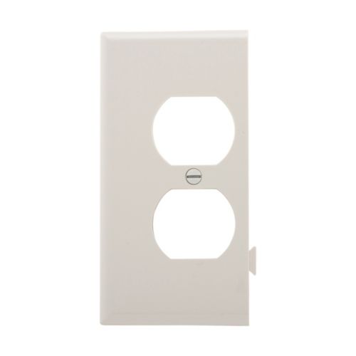 White Eaton single-gang sectional duplex receptacle wallplate by Cooper, designed for wiring devices in residential or commercial settings.