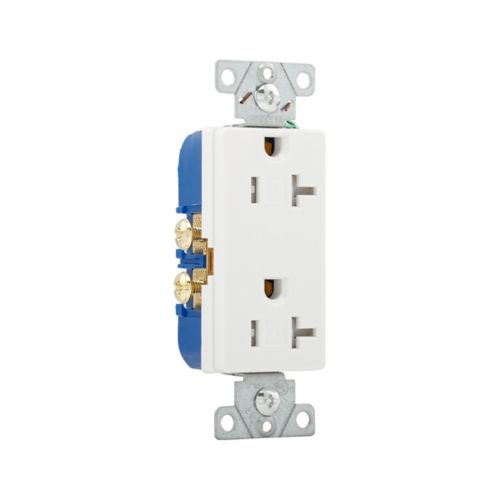 Cooper Eaton Decorator Duplex Tamper-Resistant 20A White Receptacles, set of 10, designed for safe electrical wiring installations.