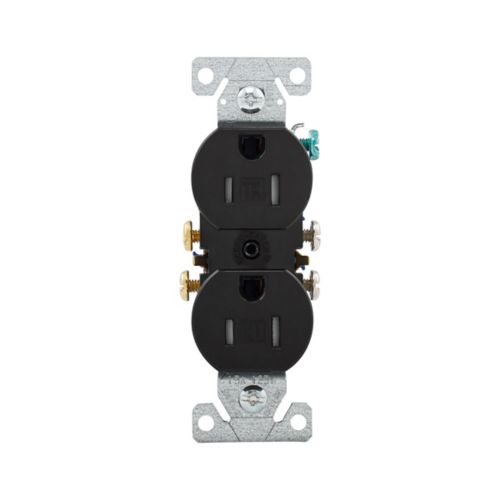 Black Eaton tamper-resistant 15A-125V duplex receptacle from Cooper, wiring device with safety features and standard design.