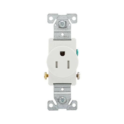 White Eaton tamper resistant 15A single receptacle, 125V wiring device by Cooper, designed for safety and durability.