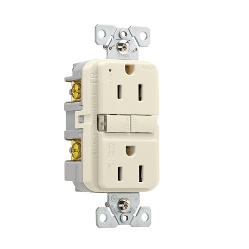 Eaton Slim AFGF 15A Receptacle, Tamper Resistant, Self-Test, 125V in Light Almond - Cooper
