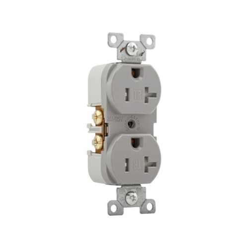 Gray Eaton Spec Grade tamper-resistant 20A duplex receptacle for 125V wiring devices by Cooper.