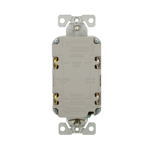 Cooper Eaton tamper-resistant self-test GFCI outlet, 15A, 125V, light almond color, slim design, 3-pack wiring device