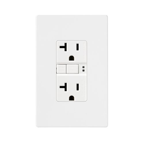 Eaton Cooper white tamper-resistant 20 amp GFCI receptacle with self-test feature and #14-10 AWG wiring for electrical safety