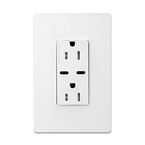 Eaton Combination USB Type-C Charger, 15A 5-15R Receptacle, 5A, 125 Vac, White