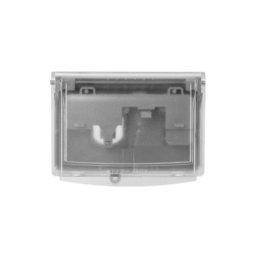 Eaton Cooper 1-gang low profile horizontal weather cover in clear, designed for outdoor wiring devices and in-use protection.