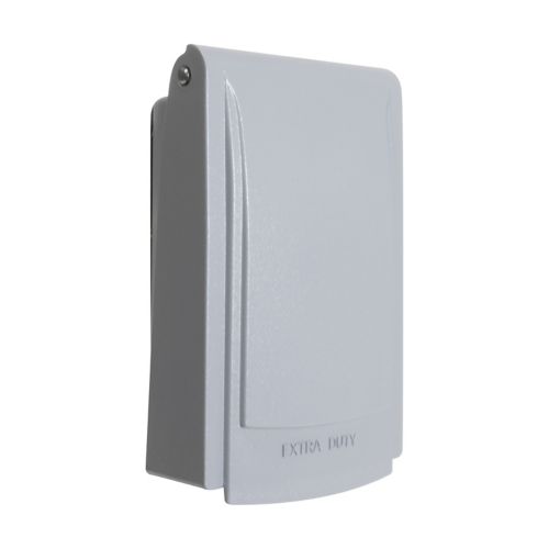 Gray Eaton 1-gang low profile weather cover for wiring devices, designed for in-use outdoor electrical outlets by Cooper.