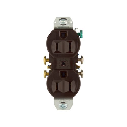 Brown Eaton 15A duplex receptacle by Cooper, 125V wiring device for #14-10 AWG electrical connections.