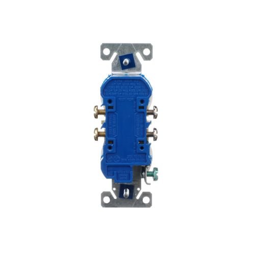 Cooper 15A white duplex receptacle with impact-resistant thermoplastic housing, 125V wiring device for electrical installations.