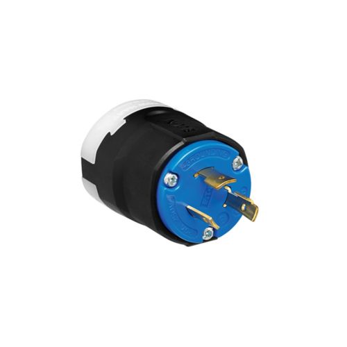 Cooper 20A, 250V color-coded locking plug for industrial wiring, 14-8 AWG, with safety locking mechanism