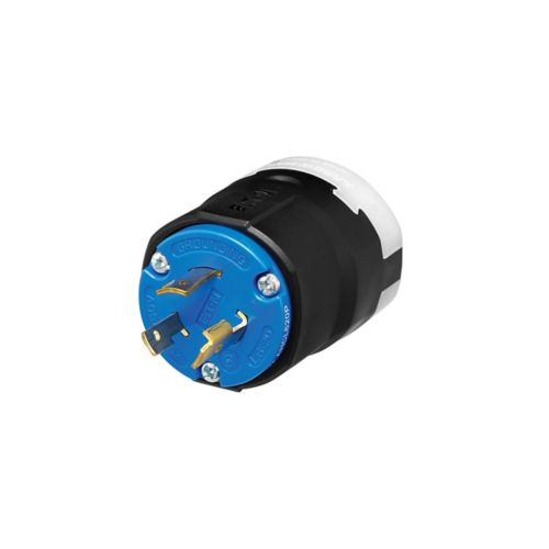 Cooper 20A, 250V color-coded locking plug for industrial wiring, designed for #14-8 AWG electrical connections.