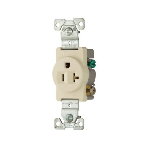 Cooper 20A Light Almond commercial single outlet receptacle, 125V, wiring device for electrical installations.