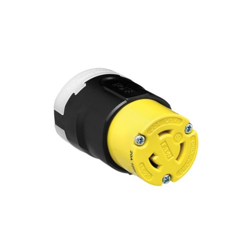Eaton Arrow Hart yellow and black color-coded locking connector for #14-8 AWG, 20A, industrial nylon wiring device with Ultra Grip.