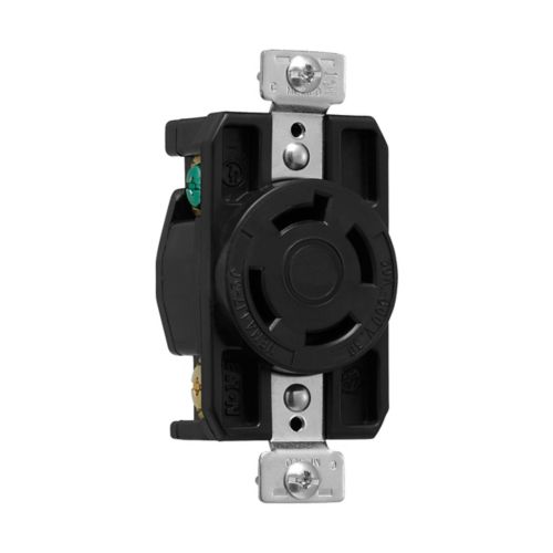 Eaton Arrow Hart black color-coded locking receptacle for industrial wiring, 30A, 600V, with back and side connections, ultra grip design.