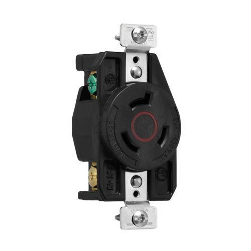 Eaton color-coded locking receptacle for industrial use, 20A, 480V, suitable for #14-8 AWG wiring, by Cooper.