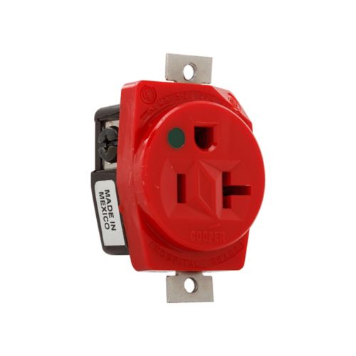 Eaton heavy-duty hospital grade 20 amp single electrical receptacle mounted on a wall, wiring device by Cooper.