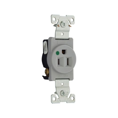 Gray Eaton hospital-grade single electrical receptacle, 15A, flush mount, 125V, from Cooper wiring devices.