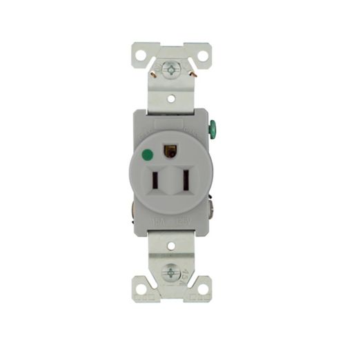 Eaton hospital-grade gray single electrical receptacle, 15A, flush mount, 125V, heavy-duty wiring device by Cooper.