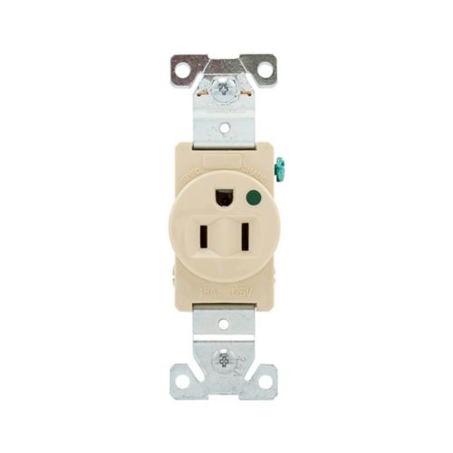Eaton hospital-grade ivory single receptacle, 15A, 125V, flush mount, heavy-duty wiring device by Cooper.