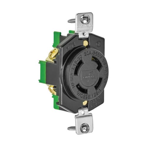 Eaton locking receptacle, #18-10 AWG, 30A, industrial black single L15-30 three-pole wiring device for industrial use.