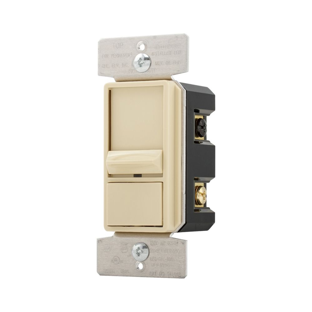Cooper Eaton slide dimmer switch in ivory polycarbonate for single-pole, 120V, 600W lighting control device