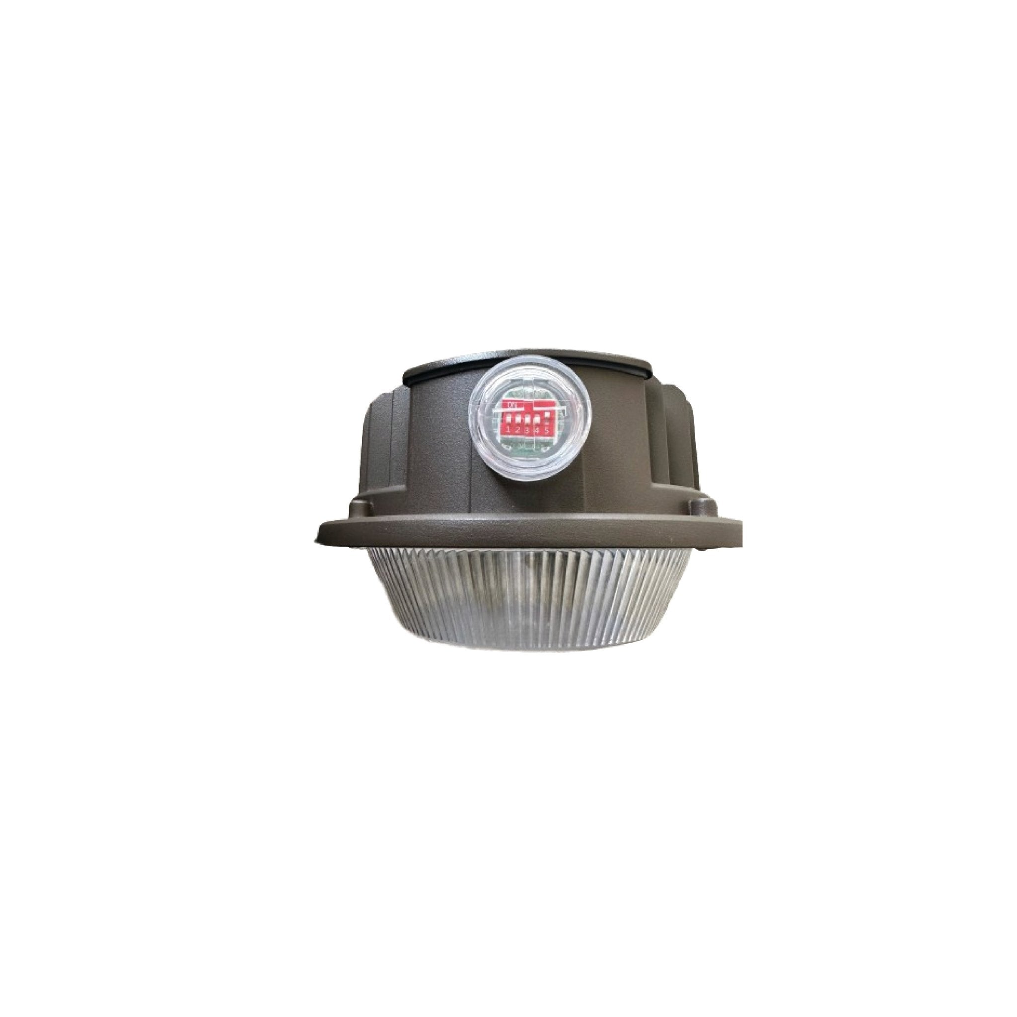 Earthtronics LED Dust to Dawn Yard Light in bronze, exterior lighting fixture with adjustable color and wattage settings.