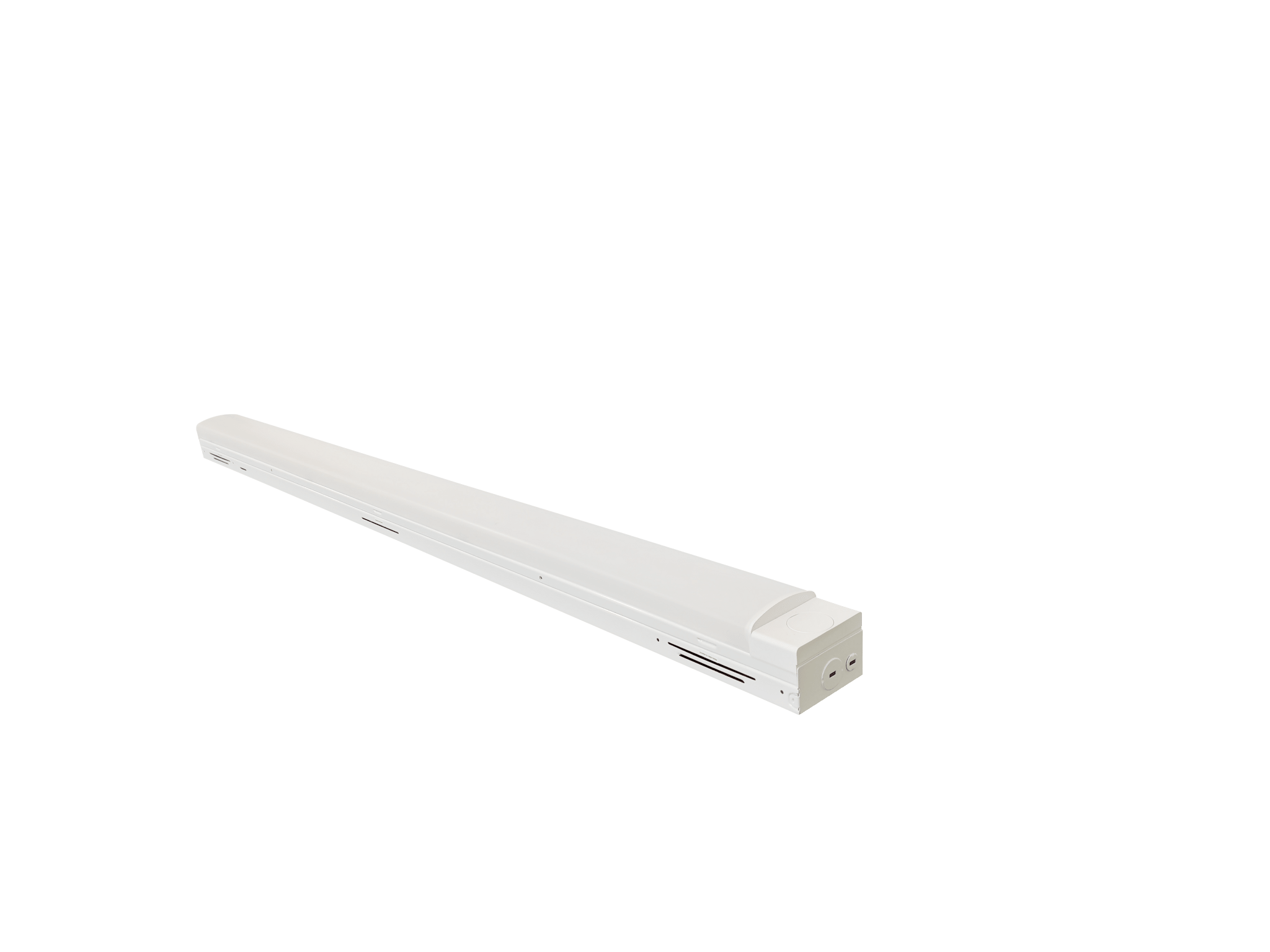 Eiko LED Commercial Strip Premium ceiling fixture with 45W, 5000K, dimmable, 120-277V, mounted on ceiling in a commercial setting.