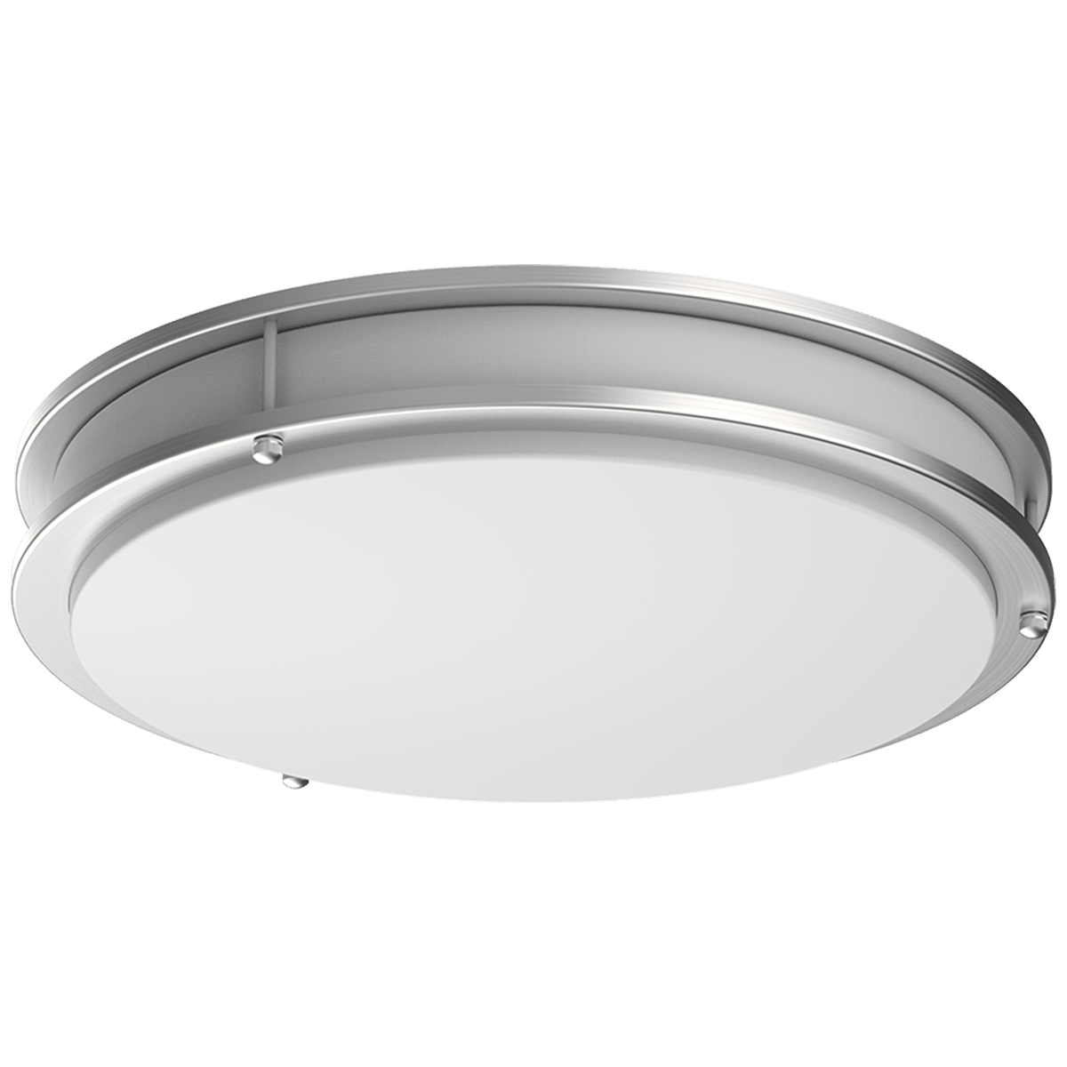 Eiko 12-inch LED surface mount decorative light fixture in silver, 1200 lumens, 16W, 3000K, dimmable, 120V, with 80 CRI.