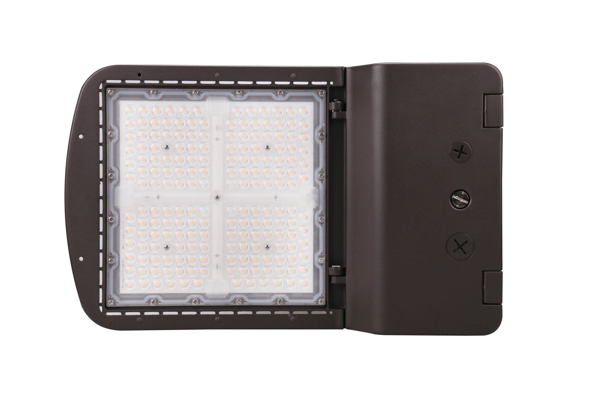Eiko 150W LED Area Light with bronze finish, 4000K color, type 3 lens, dimmable, suitable for outdoor exterior lighting.