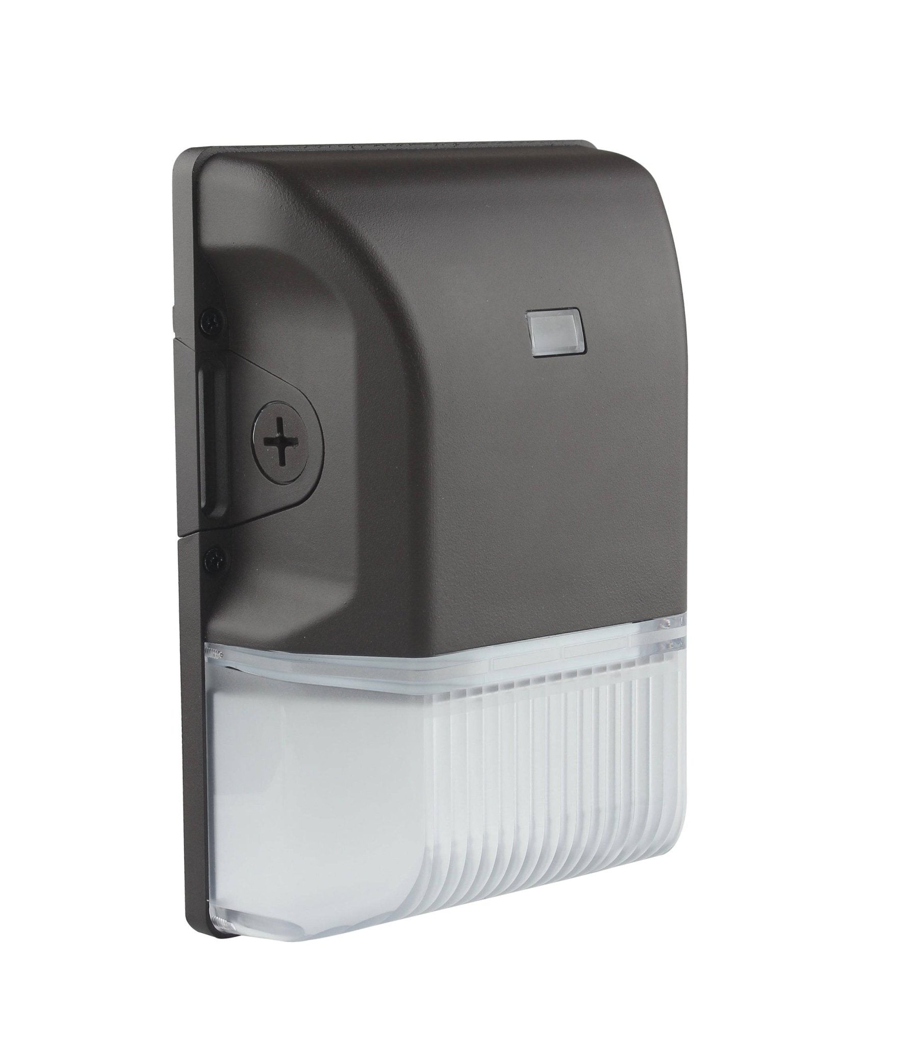 Eiko LED Mini Wall Pack exterior lighting fixture with 30/20/15W options, 3000K-5000K, 100-277V, featuring photocell.