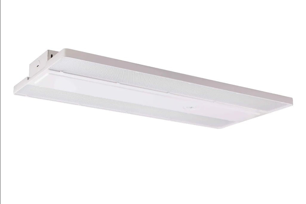 Eiko 240W LED Linear High Bay fixture with 5000K daylight, dimmable, 36,000 lumens, suitable for industrial lighting.