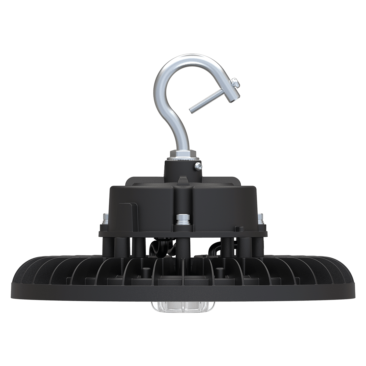 Eiko Bay E-Series G2 150W LED high bay light in black, 80 CRI, 5000K, 277-480V with 0-10V dimming.
