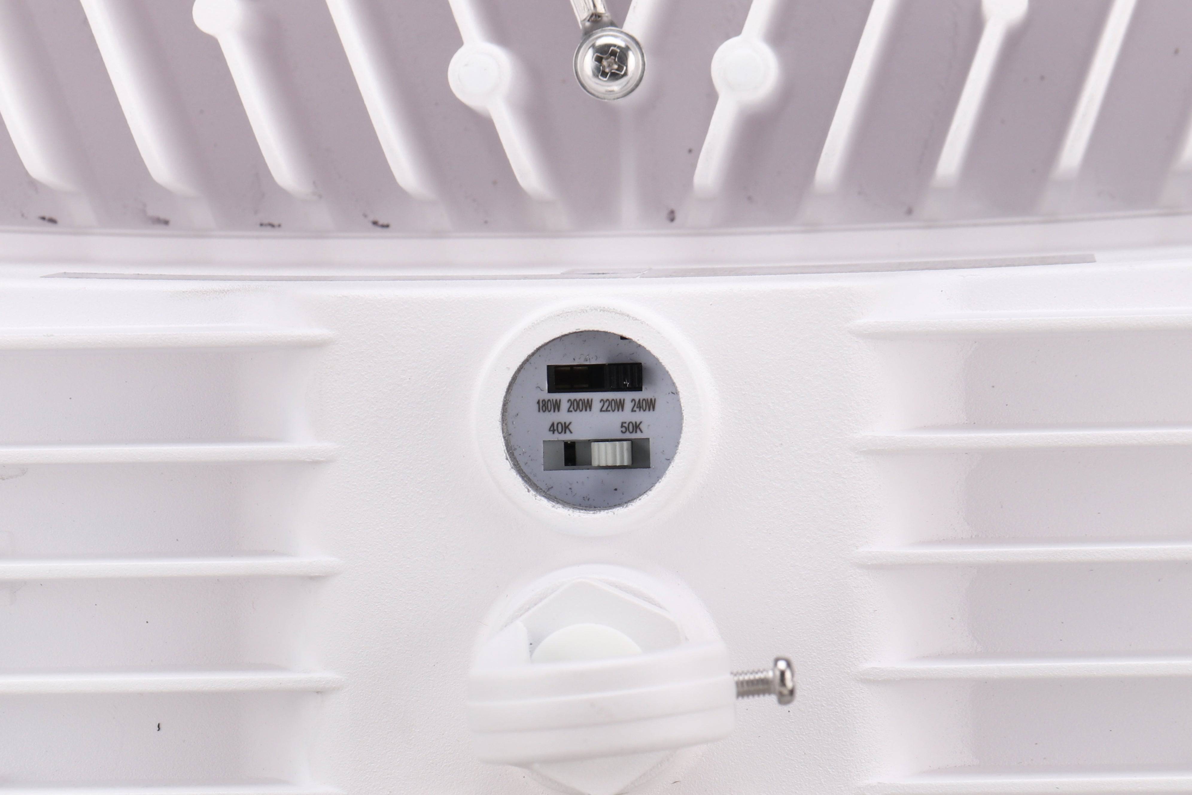 Round LED High Bay, PowerSet 240/220/200/180W, FieldCCeT 4000/5000K, 120-347V, Dimming, White - Green Lighting Wholesale