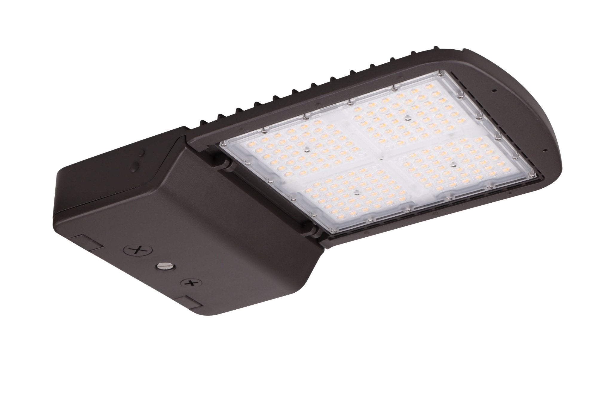 Eiko LED Area Light PowerSet 150/130/100W in bronze with Type 3 lens, dimmable, 3000-5000K, 120-277V for outdoor illumination.