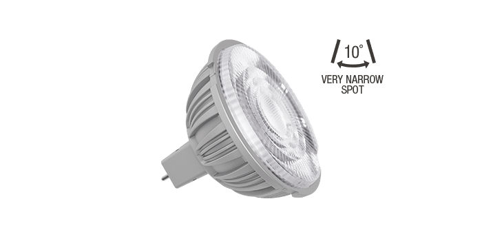 Green Creative LED MR16 light bulb, 12V, 7.5W dimmable with 10° beam angle, 4000K color temperature, for accent lighting.