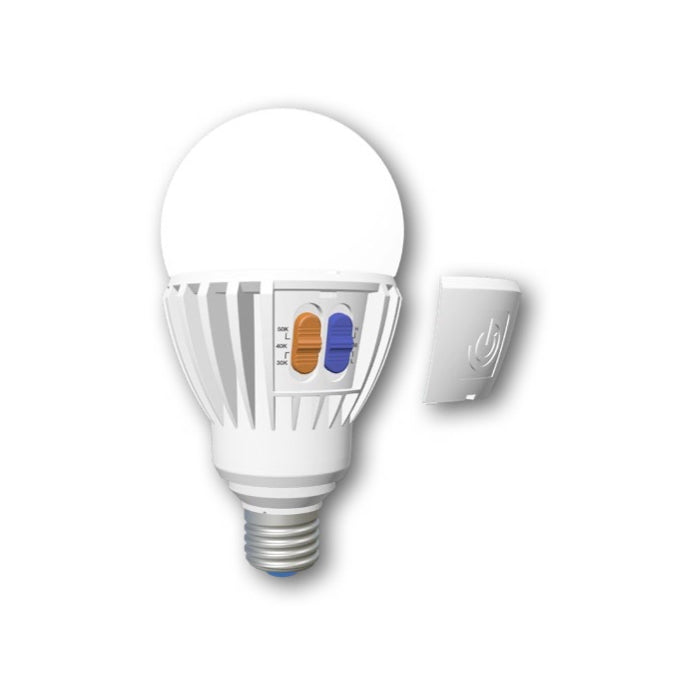 Green Creative 24W HID LED A23 lamp in green, 5000K, 3200 lumens, suitable for 120-277V lighting applications.
