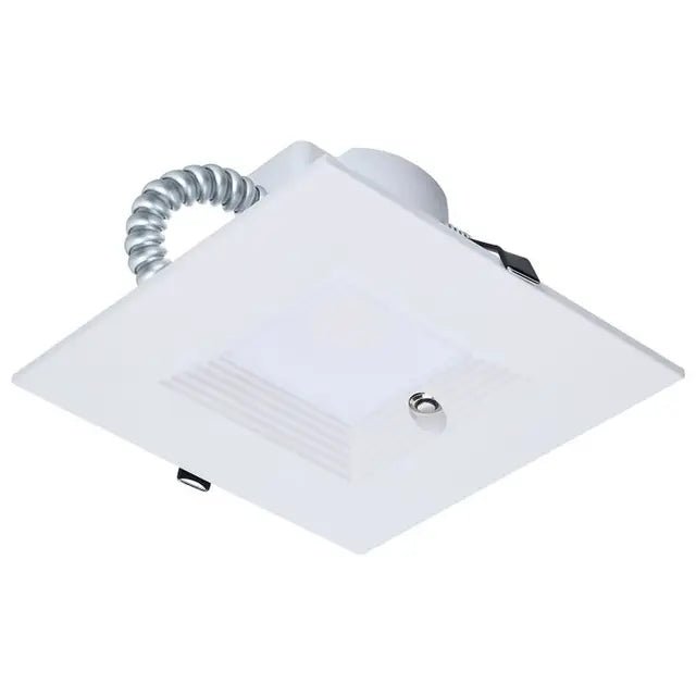 Square 20.5W LED commercial downlight with integrated emergency driver, suitable for 120-347V electrical systems.