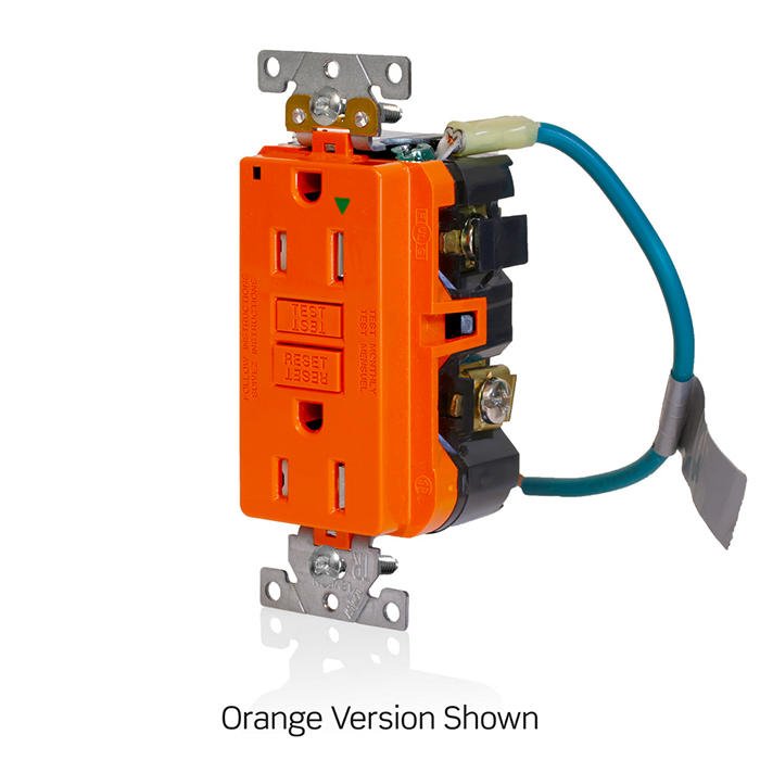 Leviton 15 Amp SmartlockPro GFCI outlet with isolated ground, industrial grade, tamper-resistant wiring device for safety.
