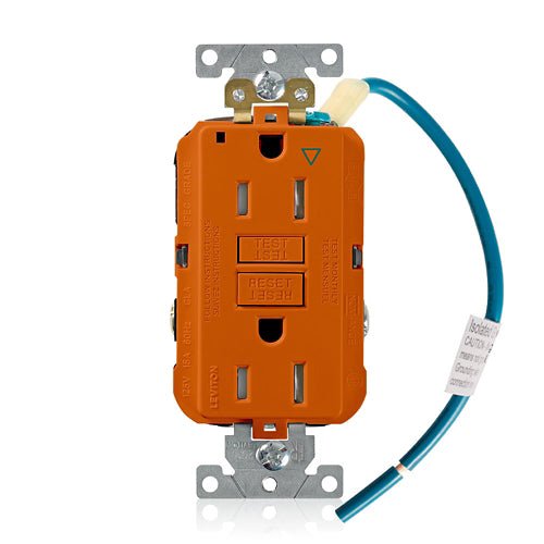 Leviton 15 Amp SmartlockPro GFCI outlet with isolated ground, industrial grade, tamper-resistant wiring device for safety and durability.