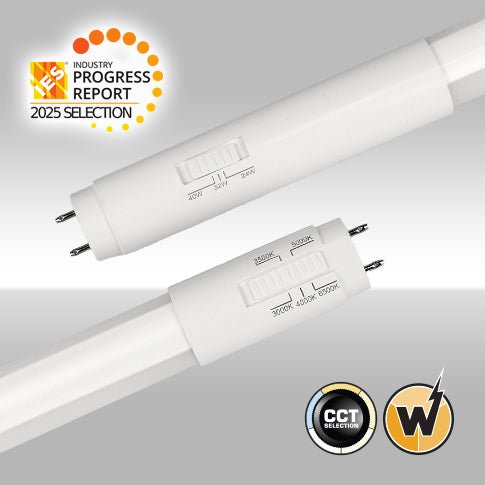 MaxLite 8ft LED Double Ended Bypass T8 Lamp with 5CCT, FA8/R17D base, inner coated glass for energy-efficient lighting.