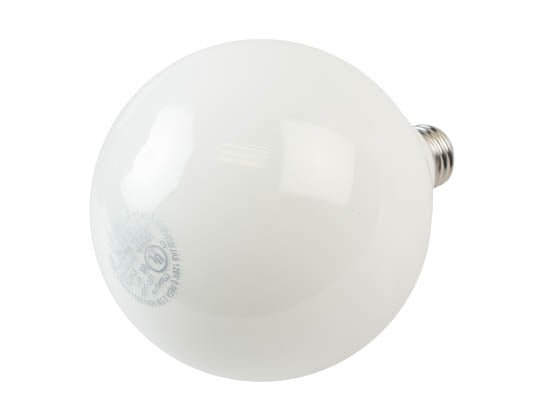 MaxLite LED G40 bulb with frosted glass, 8.5W, dimmable, 90 CRI, 3000K, enclosed filament design.