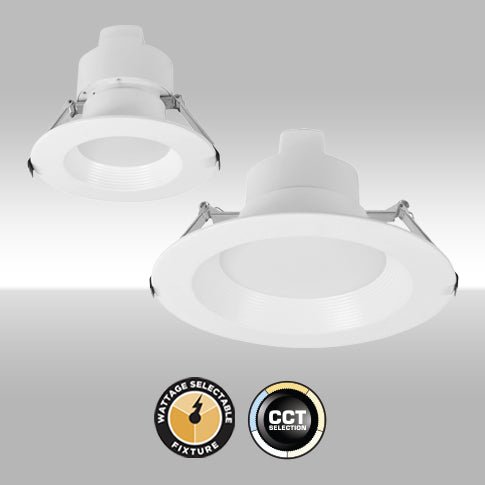 MaxLite 10-inch LED commercial downlight with adjustable CCT, dimmable, suitable for 120-277V ceiling lighting installations.