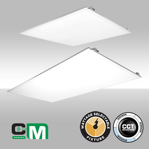 MaxLite LED Flat Panel 2x4 Watt lighting fixtures, 2-pack, with color temperature options of 3500K, 4000K, and 5000K.