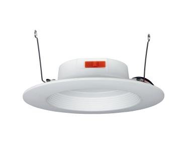 6-inch white LED recessed baffle downlight by MaxLite, 9.5W, 120V, TRIAC dimming, 90 CRI, CCT adjustable, retrofit kit.
