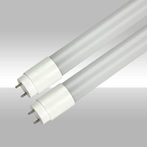 MaxLite LED T8 lamp, 4-ft single/double-ended, PET coated glass, dimmable 120V, with adjustable wattage and color options.