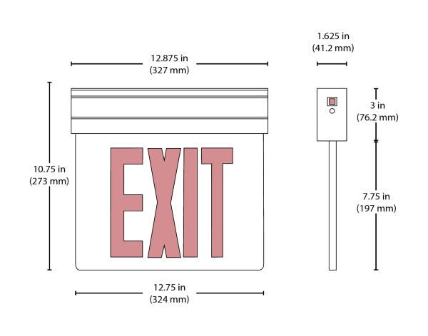 Nicor edge-lit LED emergency exit sign with mirrored surface and red lettering, designed for clear visibility and safety.